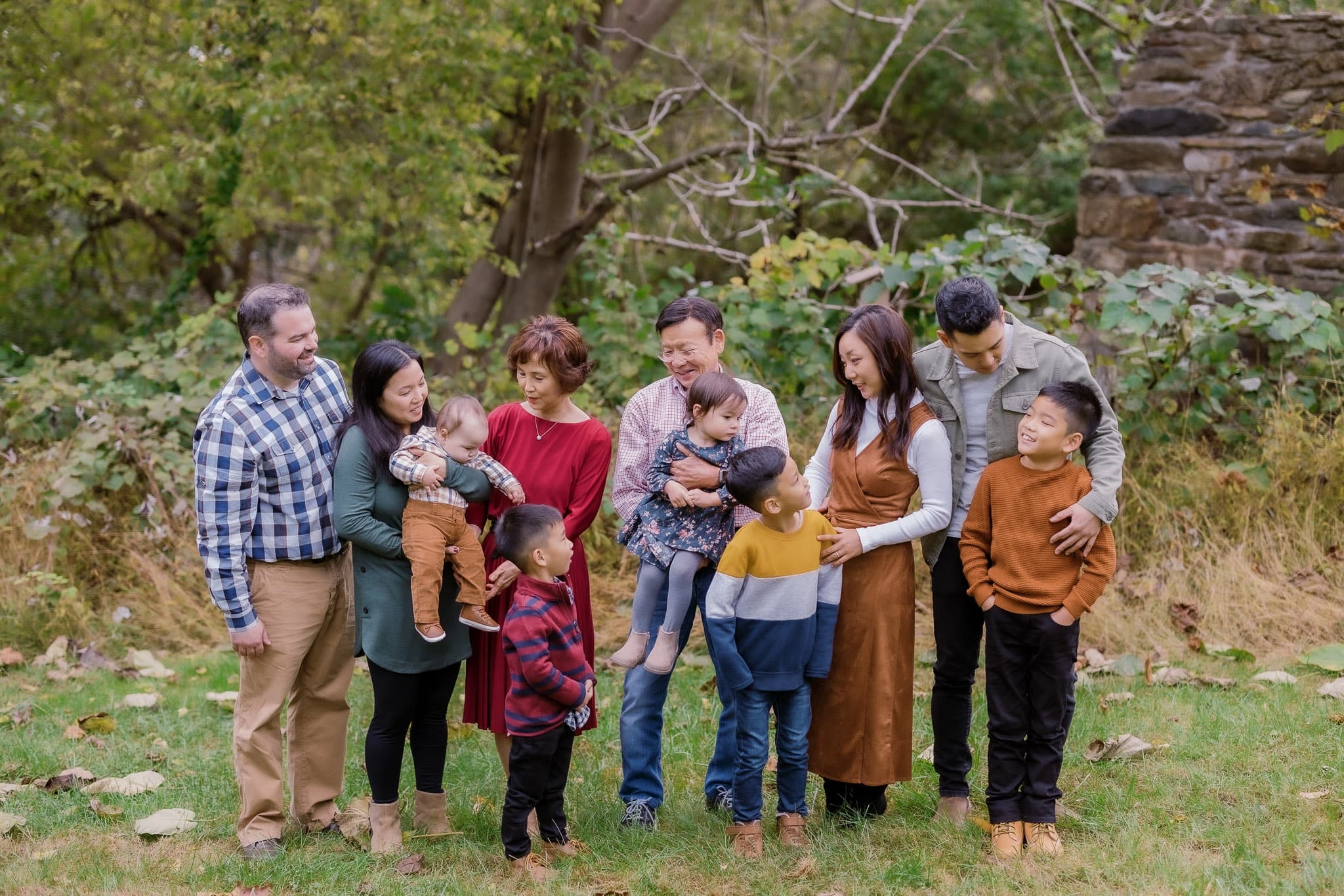 Extended family portrait in a garden