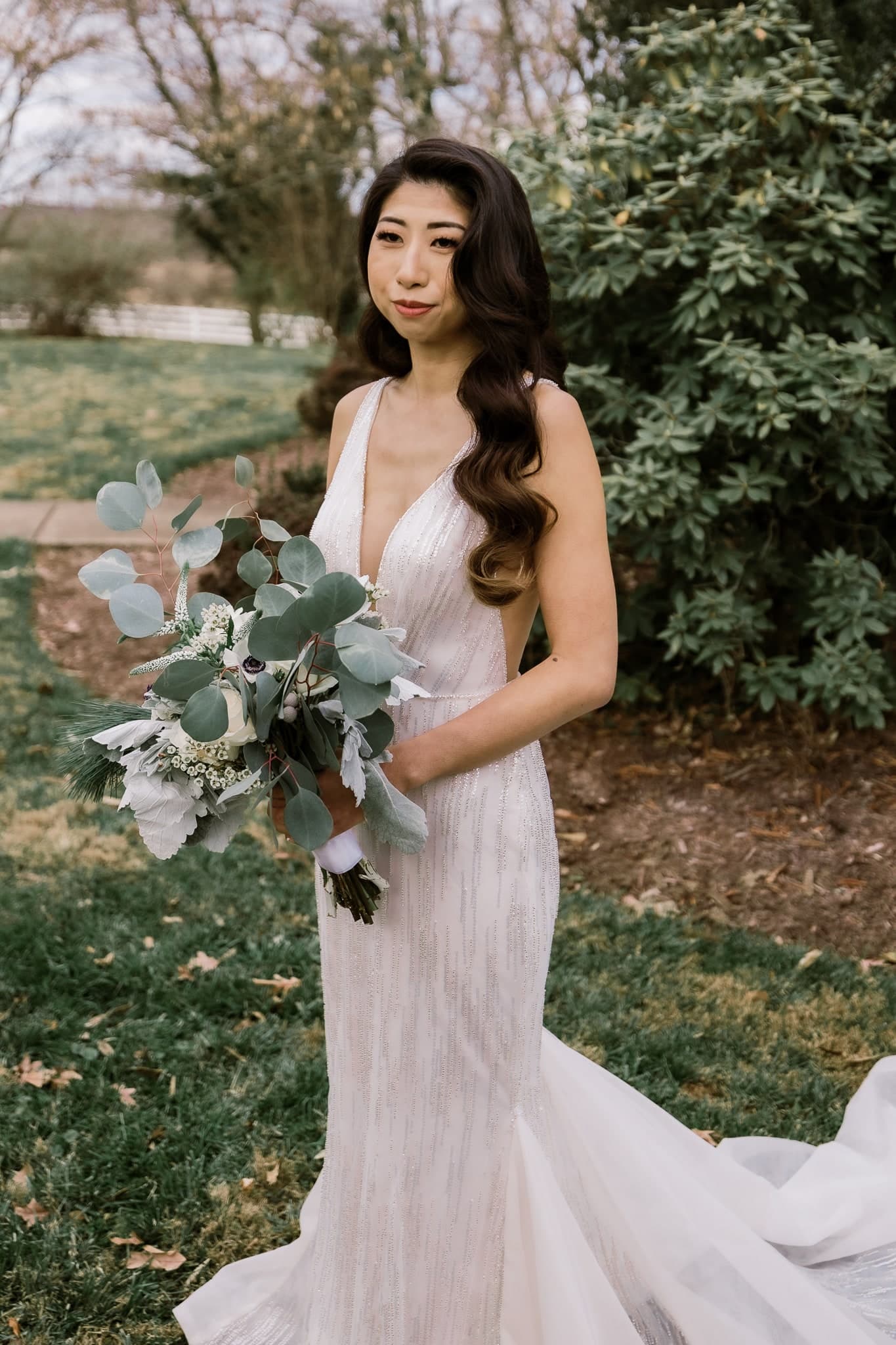 Bridal portrait with a eucalyptus bouquet