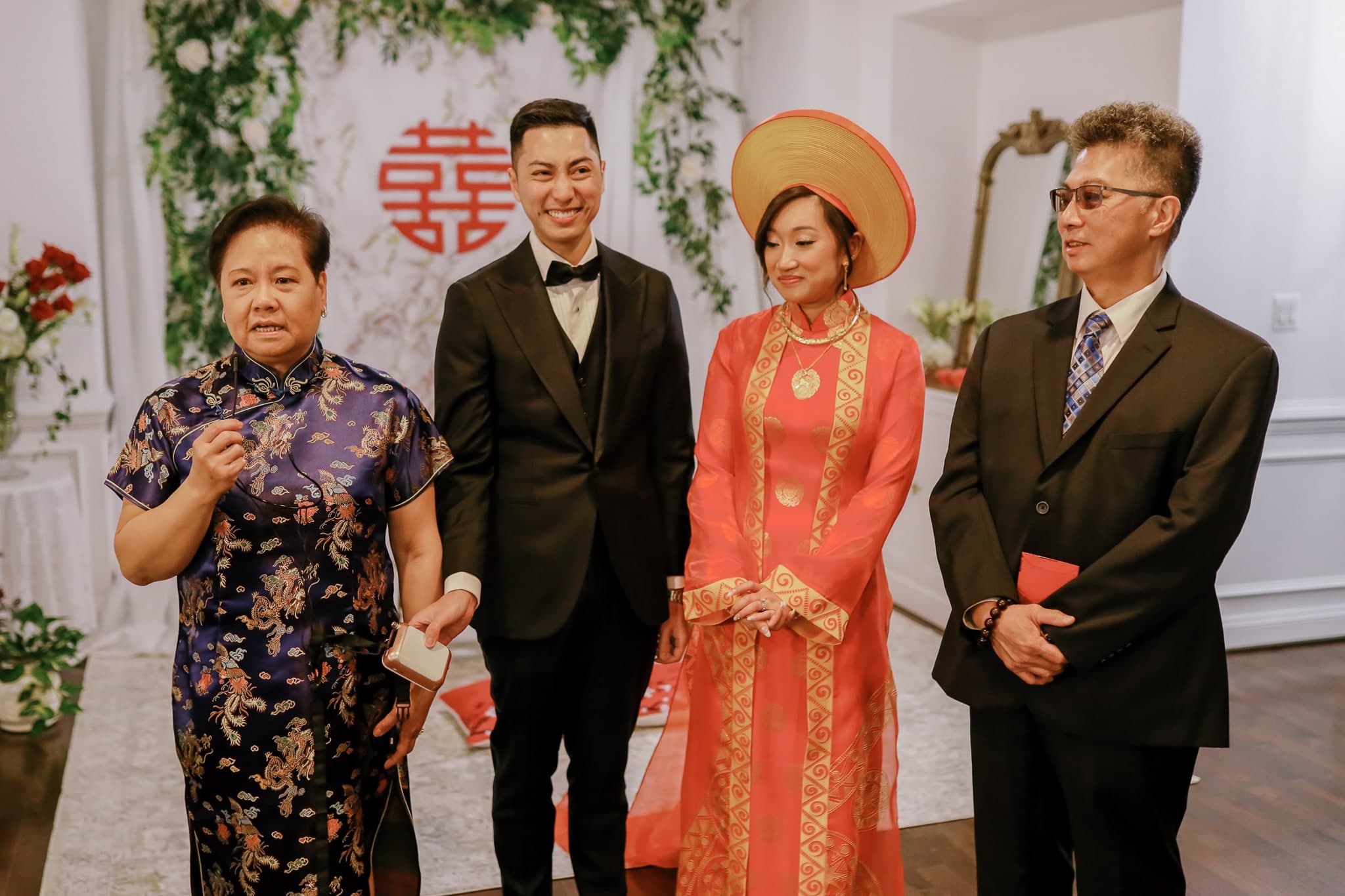 Family members speaking at the tea ceremony